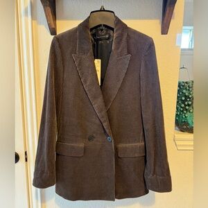 NWT Zara Woman Corduroy Blazer Jacket Brown Oversized Boyfriend Lined Size XS